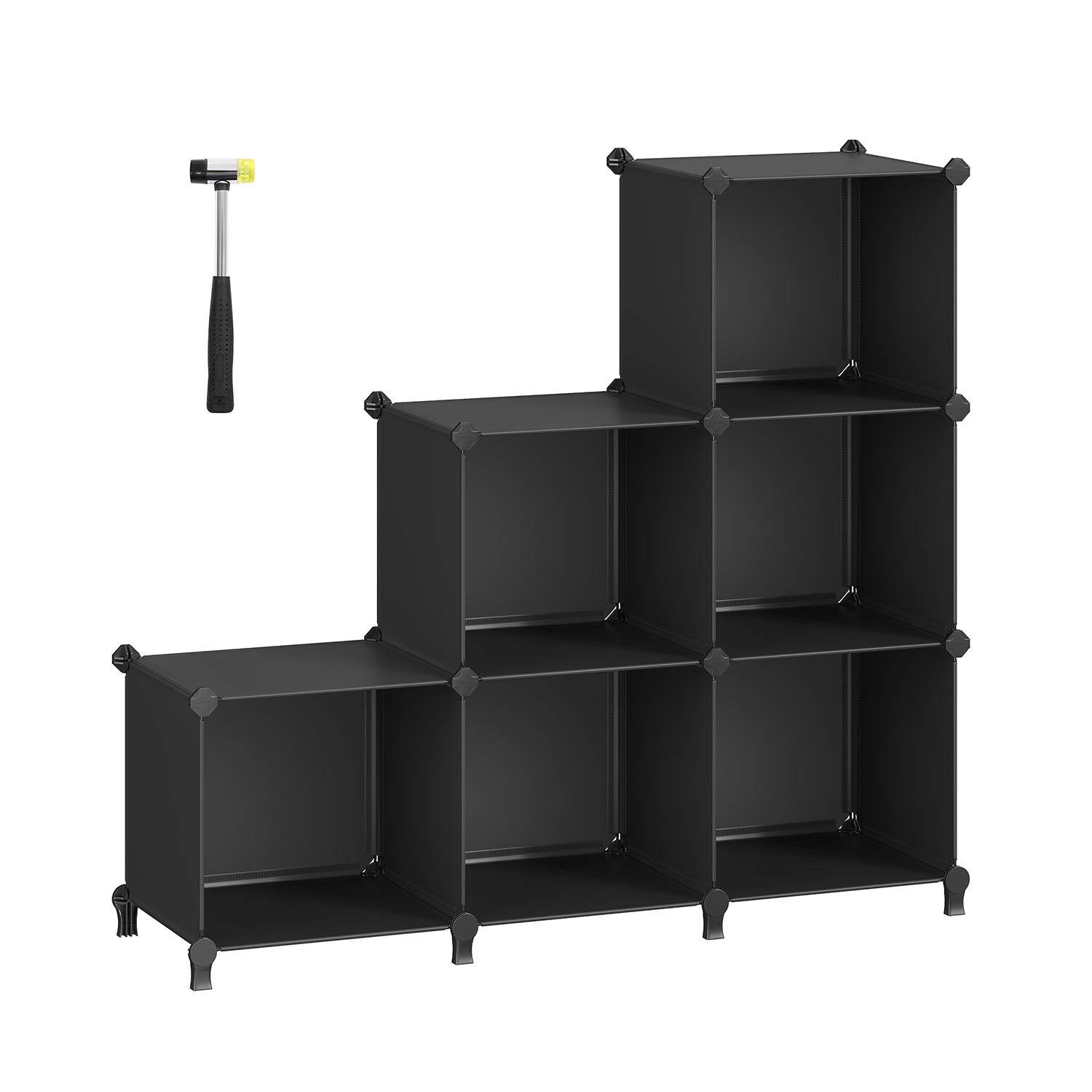 Cube Storage Organiser – Plastic – Ink Black – 6-Cube Design with Metal Grid Top