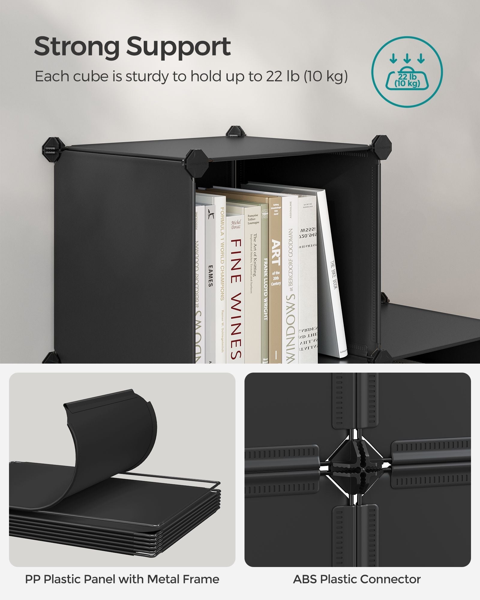 Cube Storage Organiser – Plastic – Ink Black – 6-Cube Design with Metal Grid Top