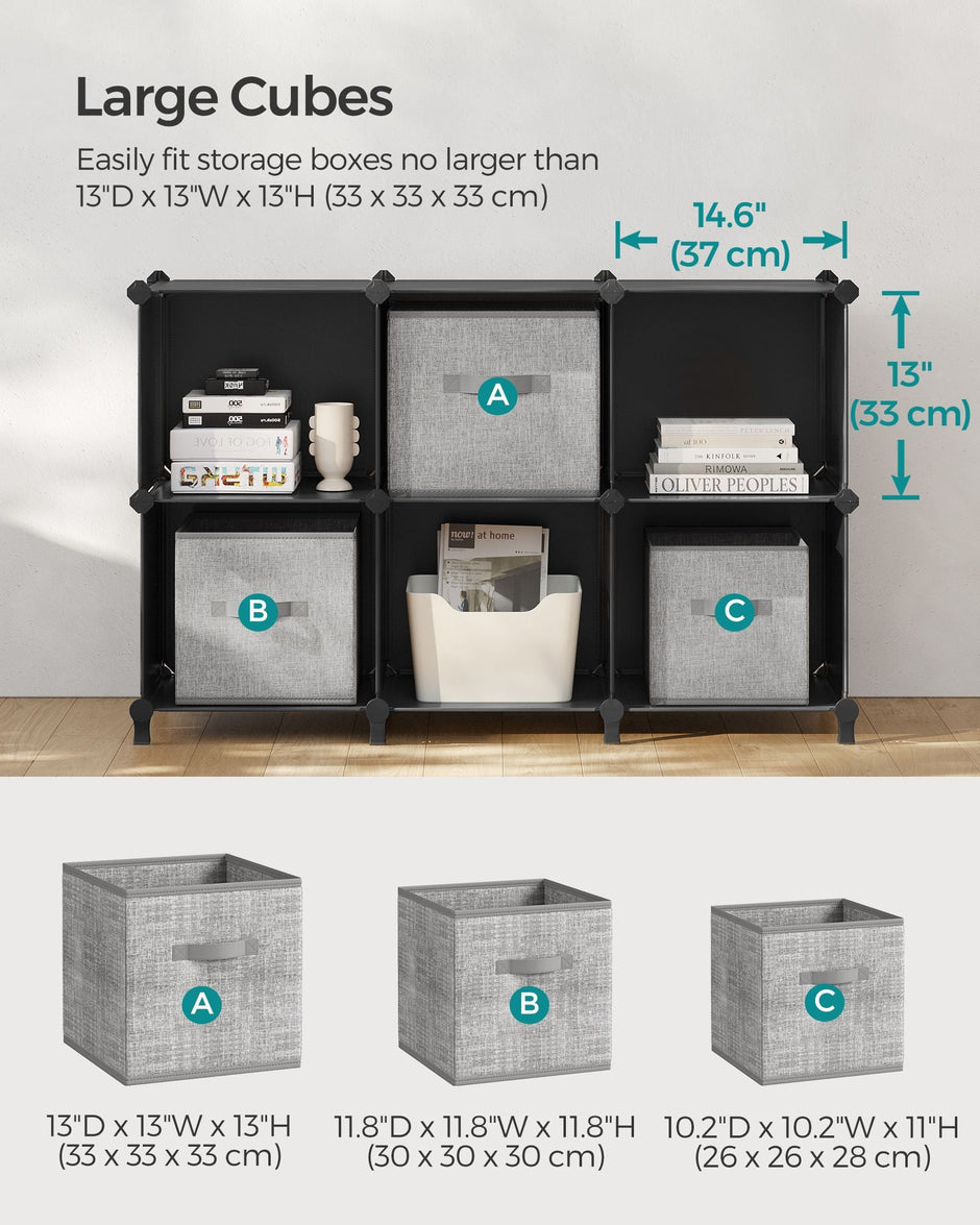 Cube Storage Organiser – Plastic – Ink Black – 6-Cube Design with Metal Grid Top