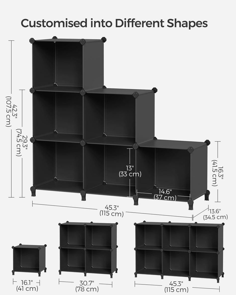 Cube Storage Organiser – Plastic – Ink Black – 6-Cube Design with Metal Grid Top