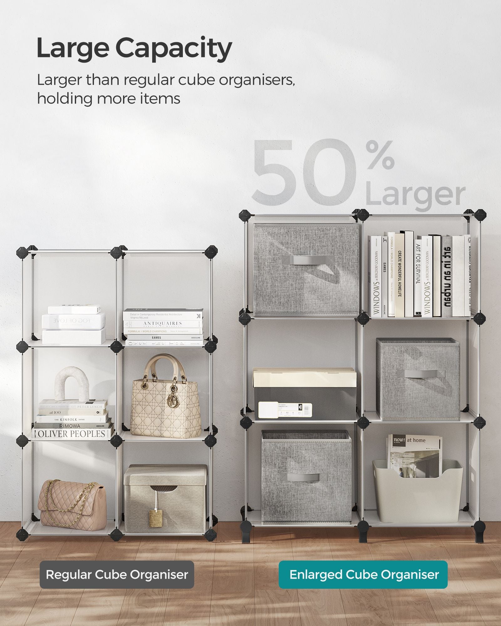 Cube Storage Organiser – Plastic – Cloud White – Large 6-Cube Design with Feet
