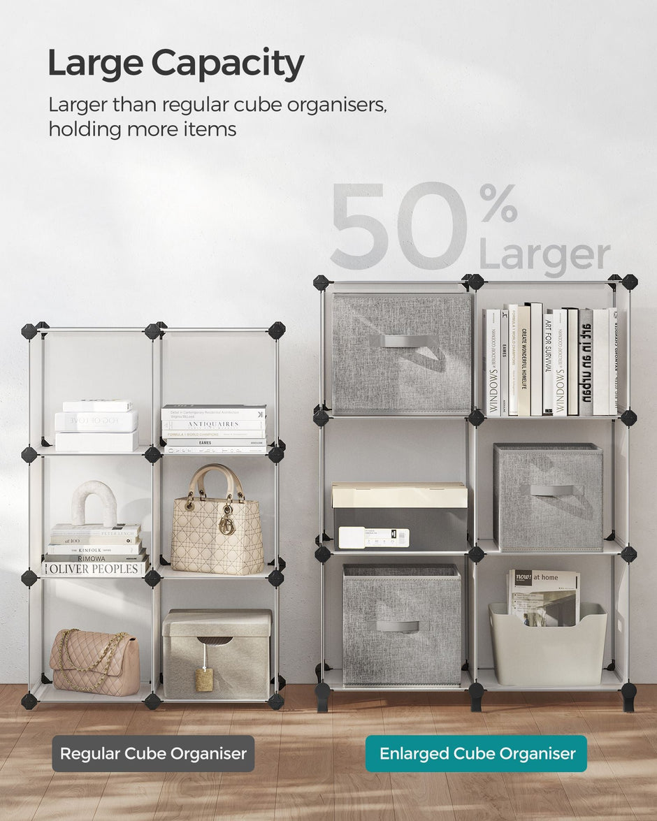 Cube Storage Organiser – Plastic – Cloud White – Large 6-Cube Design with Feet