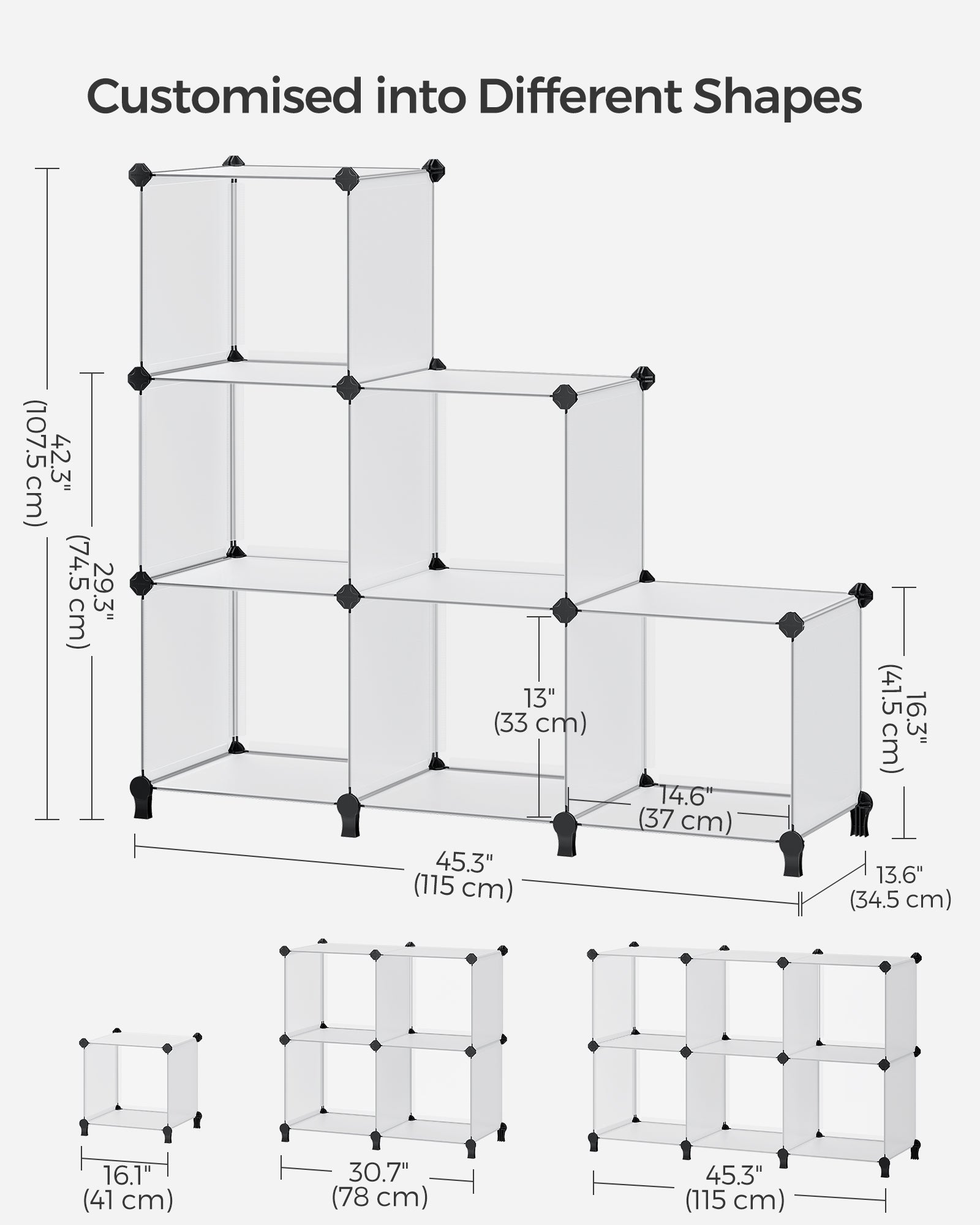 Cube Storage Organiser – Plastic – Cloud White – Large 6-Cube Design with Feet