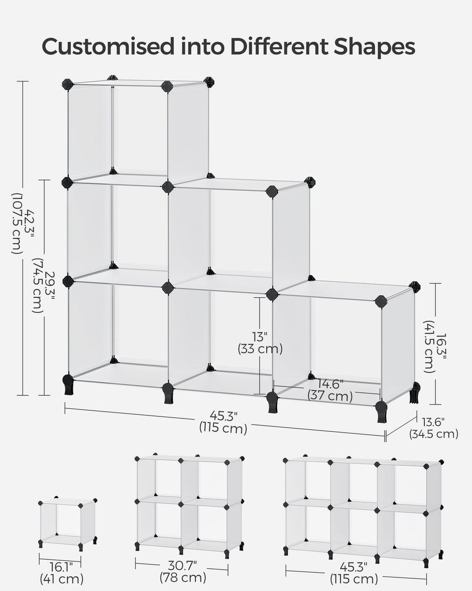 Cube Storage Organiser – Plastic – Cloud White – Large 6-Cube Design with Feet