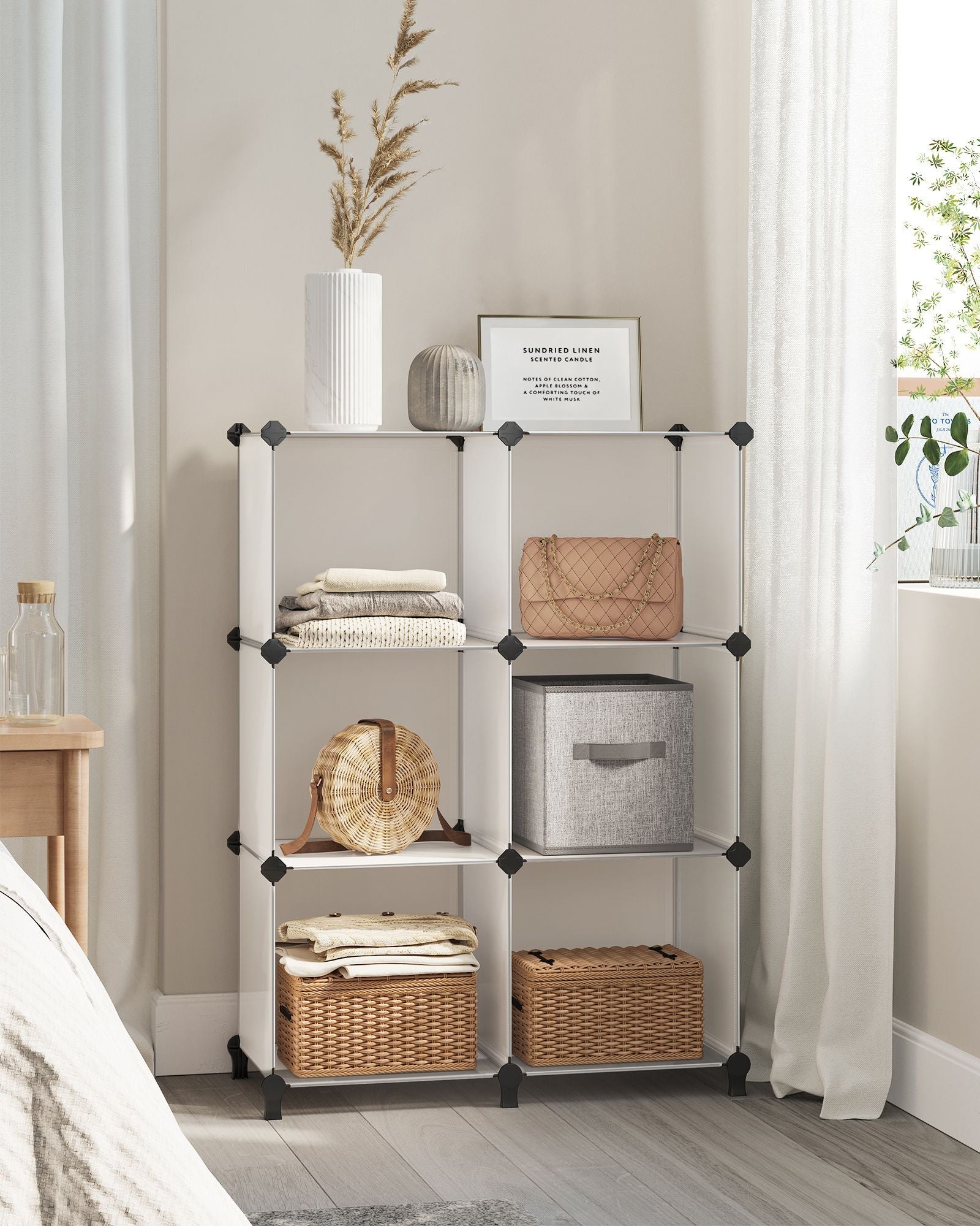 Cube Storage Organiser – Plastic – Cloud White – Large 6-Cube Design with Feet