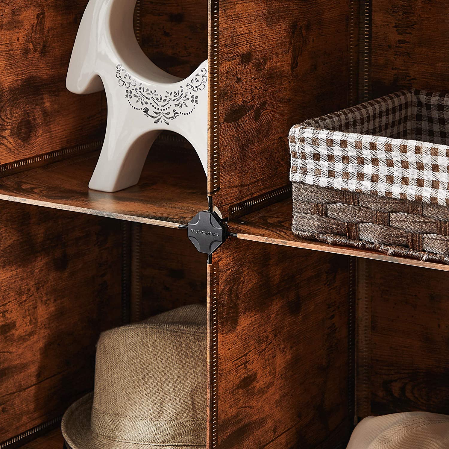 16-Cube Storage Organizer – PP Plastic – Rustic Brown – Stackable DIY Shelving System