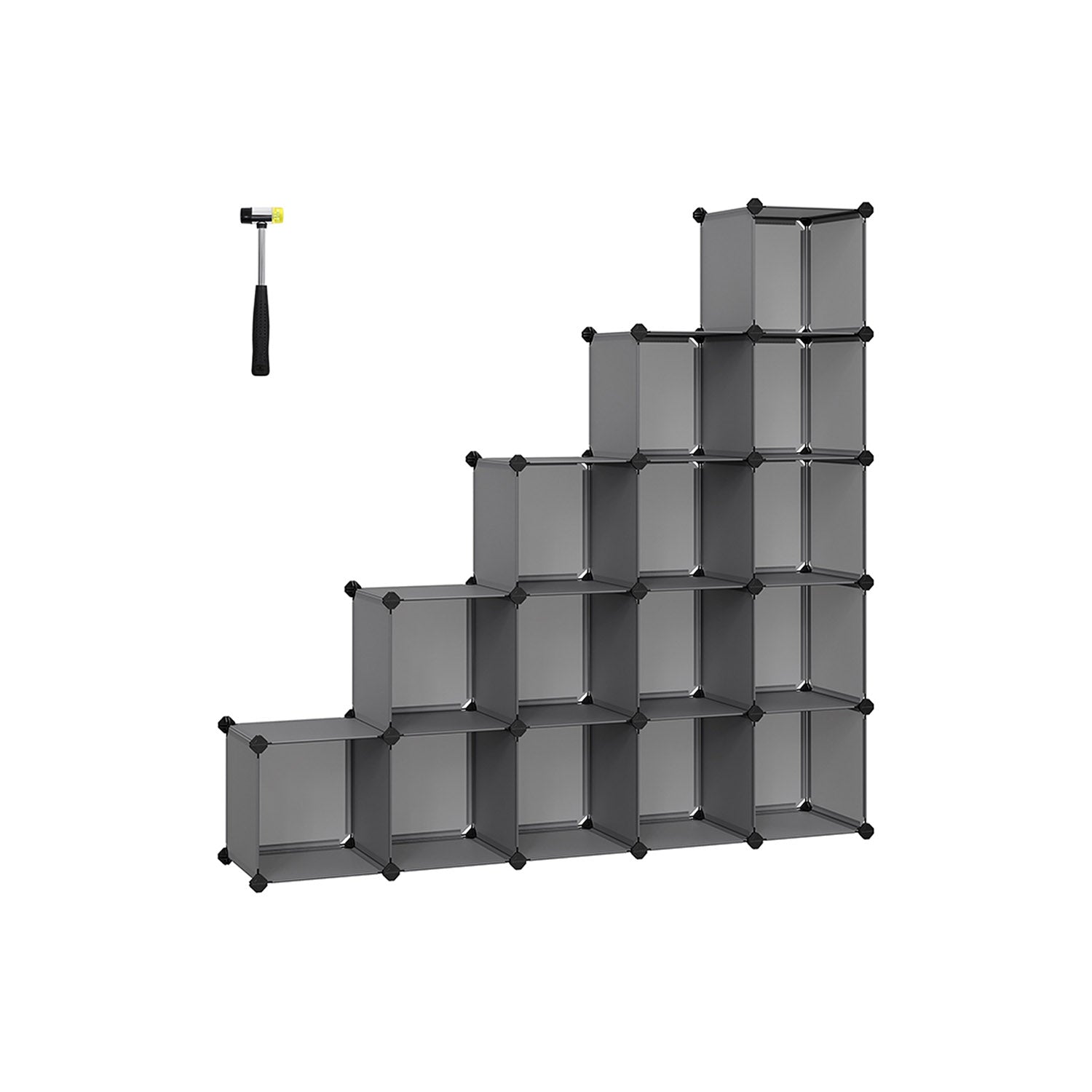 Cube Storage Organiser – PP Plastic – Slate Grey – 16 Stackable Cubes