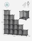 Cube Storage Organiser – PP Plastic – Slate Grey – 16 Stackable Cubes