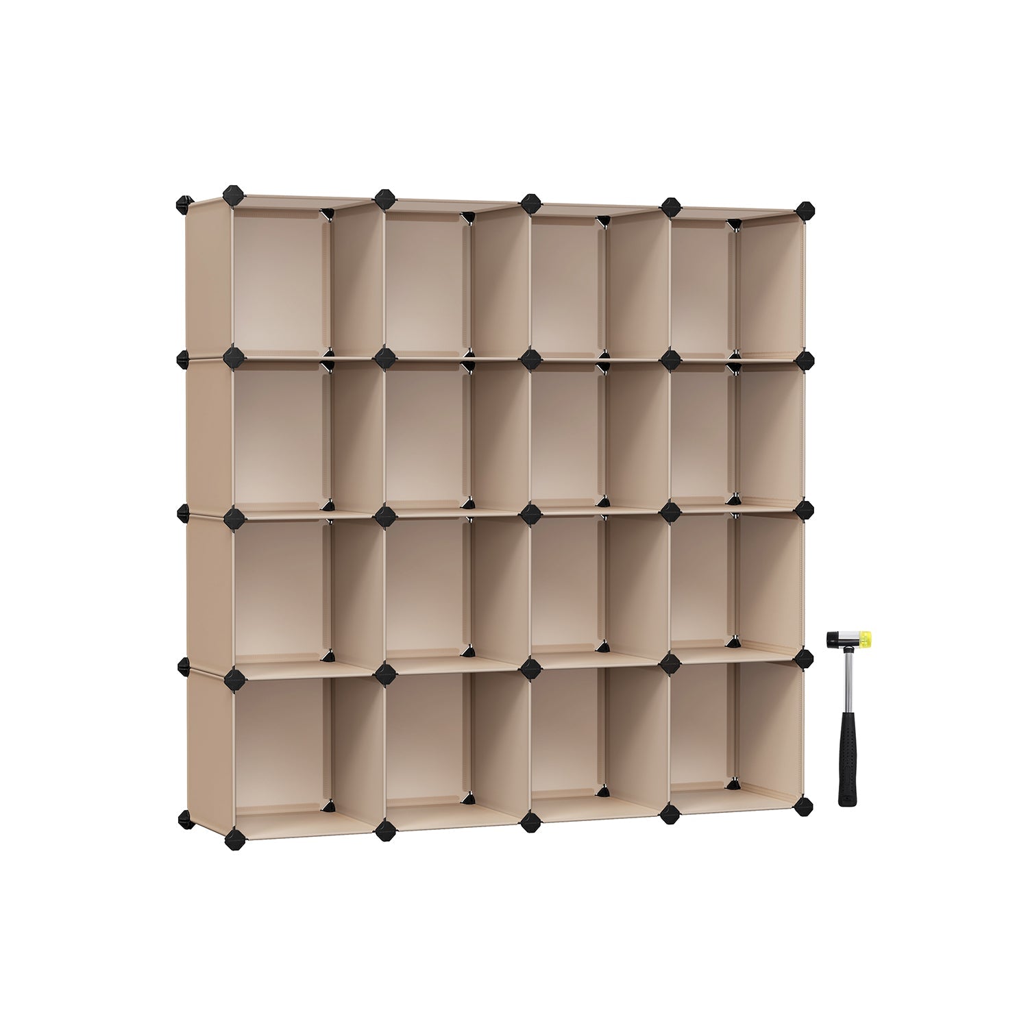 16-Cube Storage Unit – PP Plastic – Camel Brown – Stackable and Versatile Shelving System