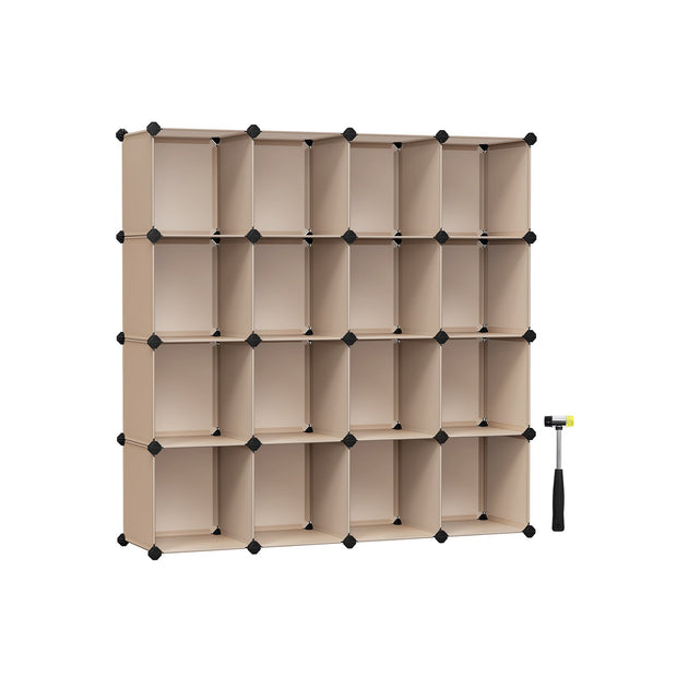 16-Cube Storage Unit – PP Plastic – Camel Brown – Stackable and Versatile Shelving System