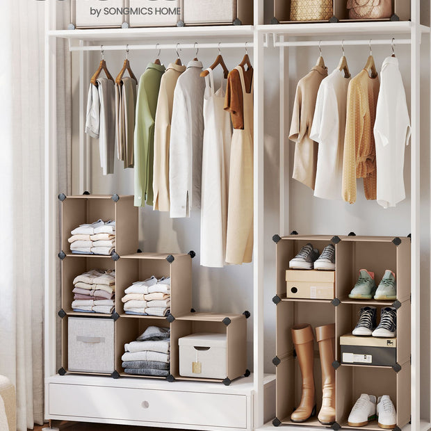 16-Cube Storage Unit – PP Plastic – Camel Brown – Stackable and Versatile Shelving System