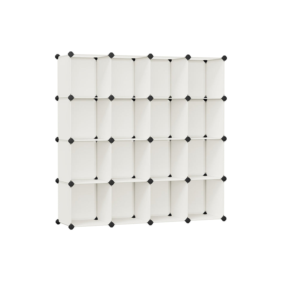 16-Cube Storage Unit – PP Plastic – Cream White – Stackable and Customizable Design