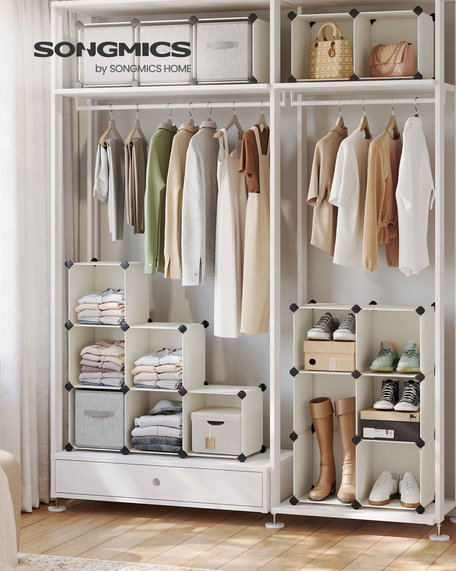 16-Cube Storage Unit – PP Plastic – Cream White – Stackable and Customizable Design