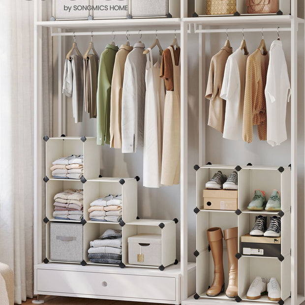16-Cube Storage Unit – PP Plastic – Cream White – Stackable and Customizable Design