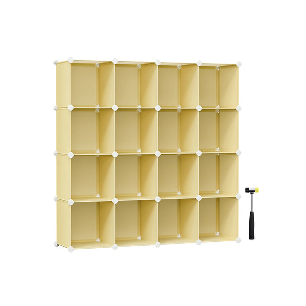 16-Cube Storage Unit – PP Plastic – Goose Yellow – Stackable and Versatile Shelving System