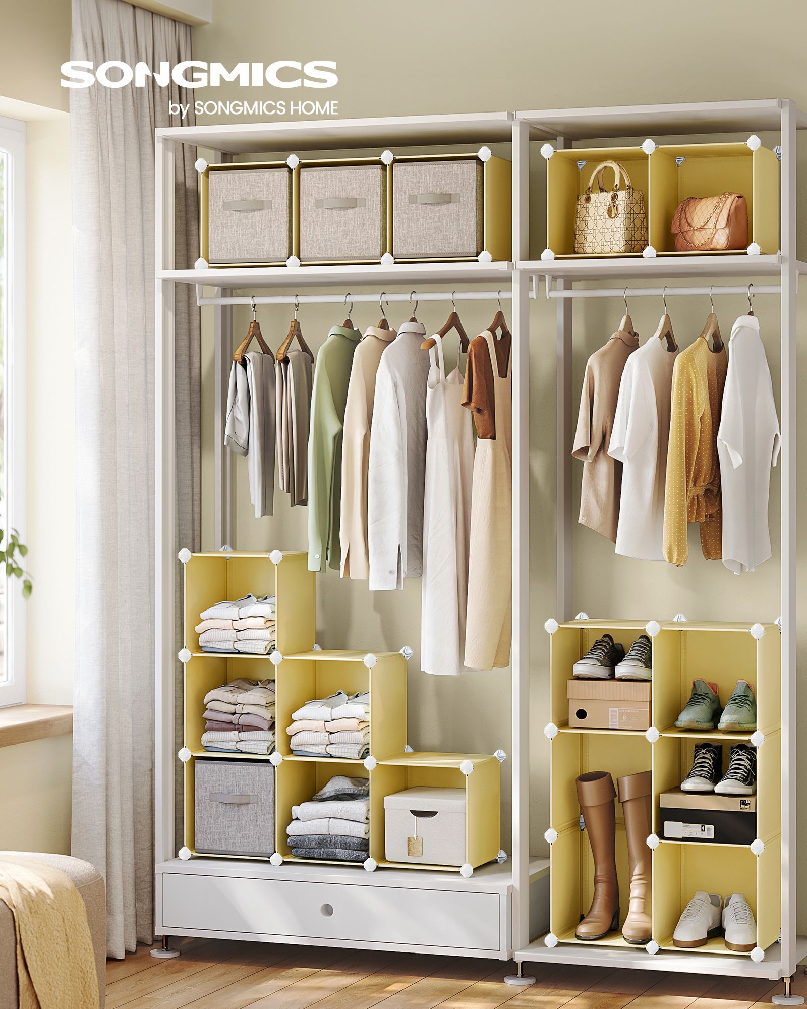 16-Cube Storage Unit – PP Plastic – Goose Yellow – Stackable and Versatile Shelving System