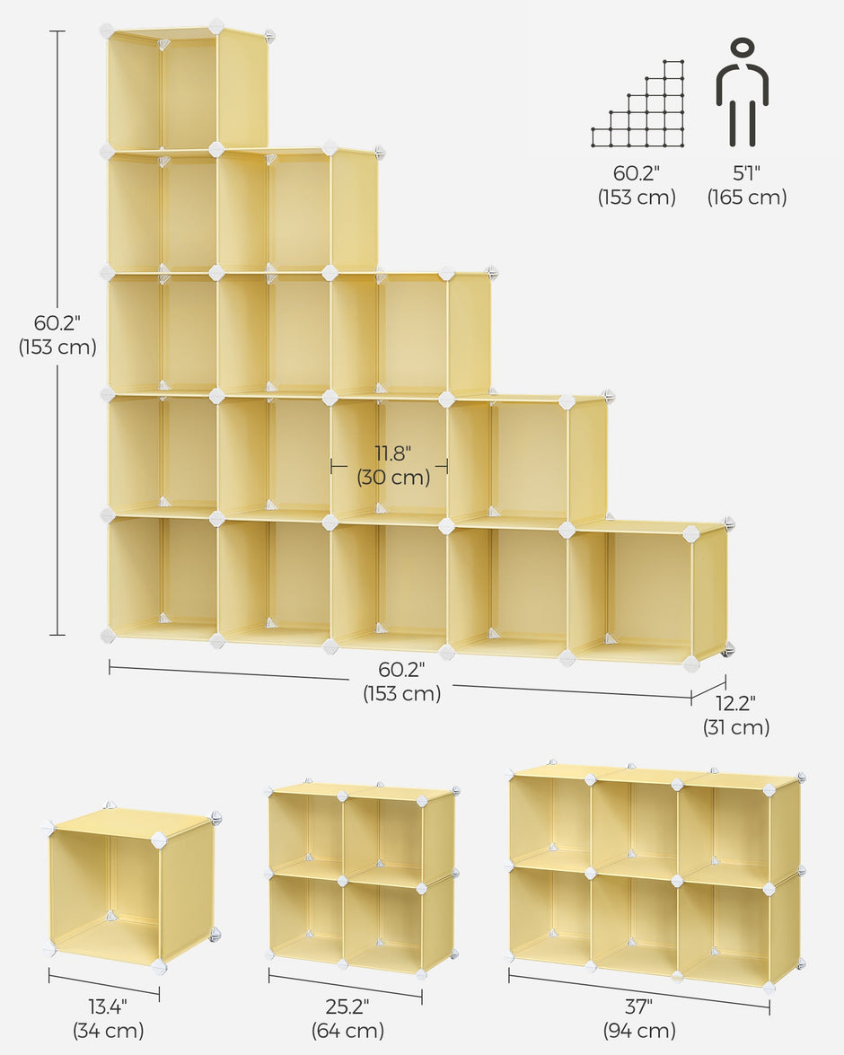 16-Cube Storage Unit – PP Plastic – Goose Yellow – Stackable and Versatile Shelving System