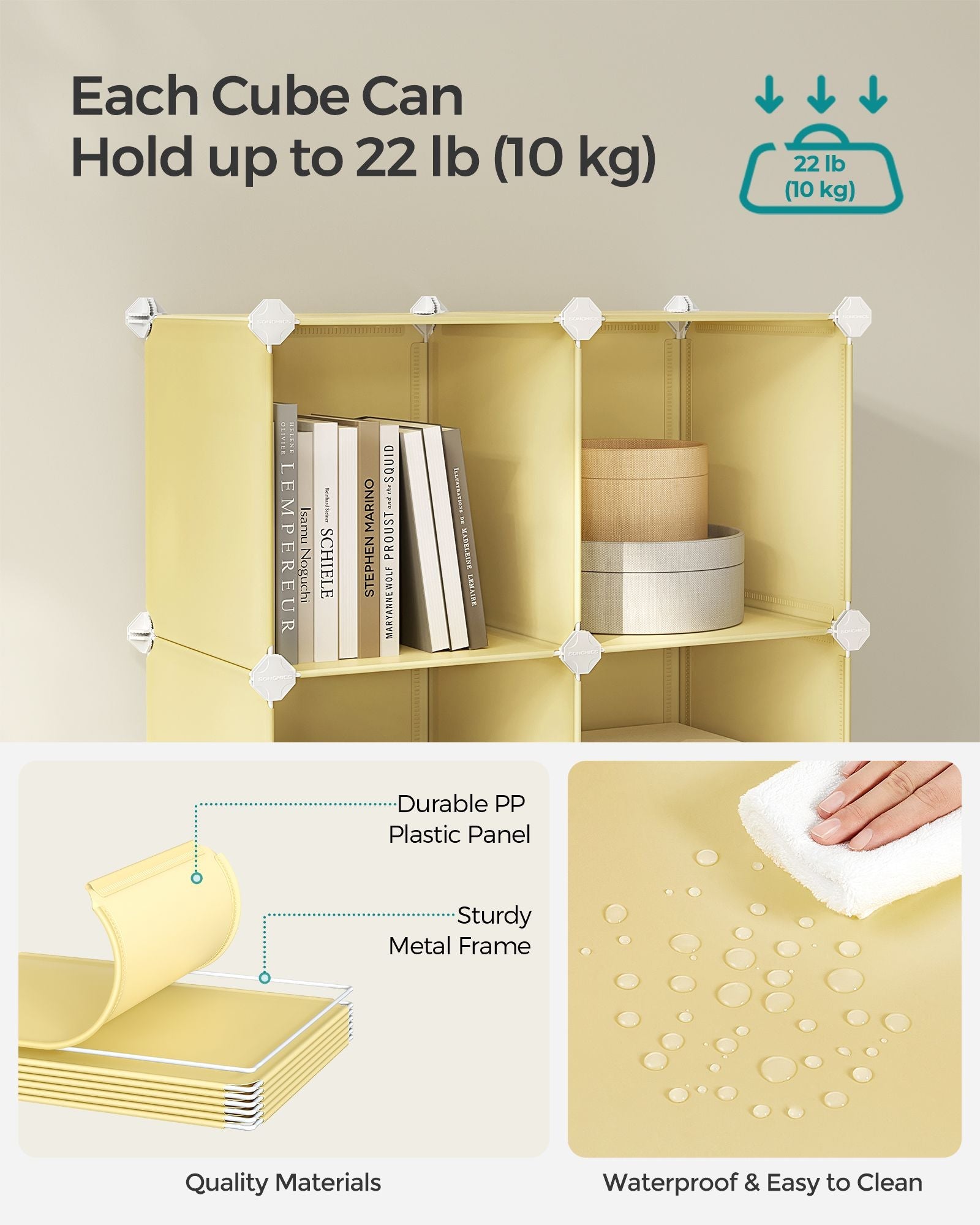 16-Cube Storage Unit – PP Plastic – Goose Yellow – Stackable and Versatile Shelving System