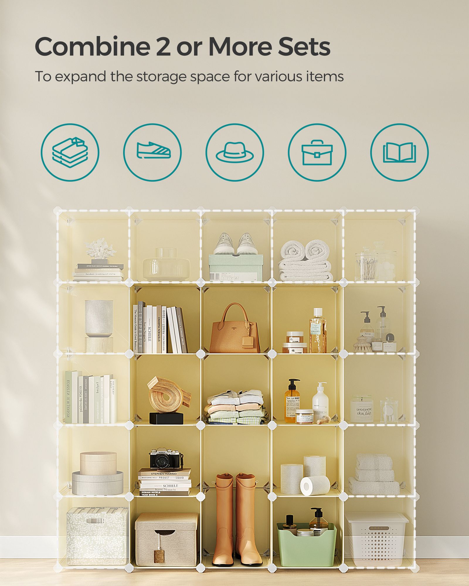 16-Cube Storage Unit – PP Plastic – Goose Yellow – Stackable and Versatile Shelving System
