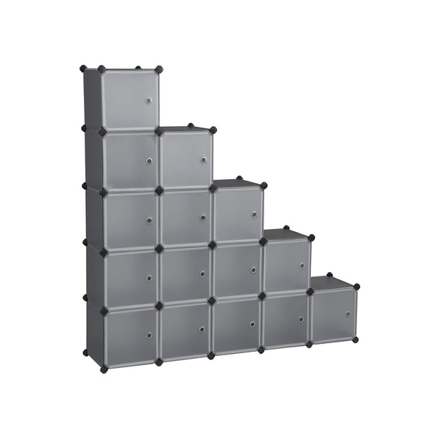 Cube Storage Organiser – Plastic – Grey – 15-Cube Design with Doors