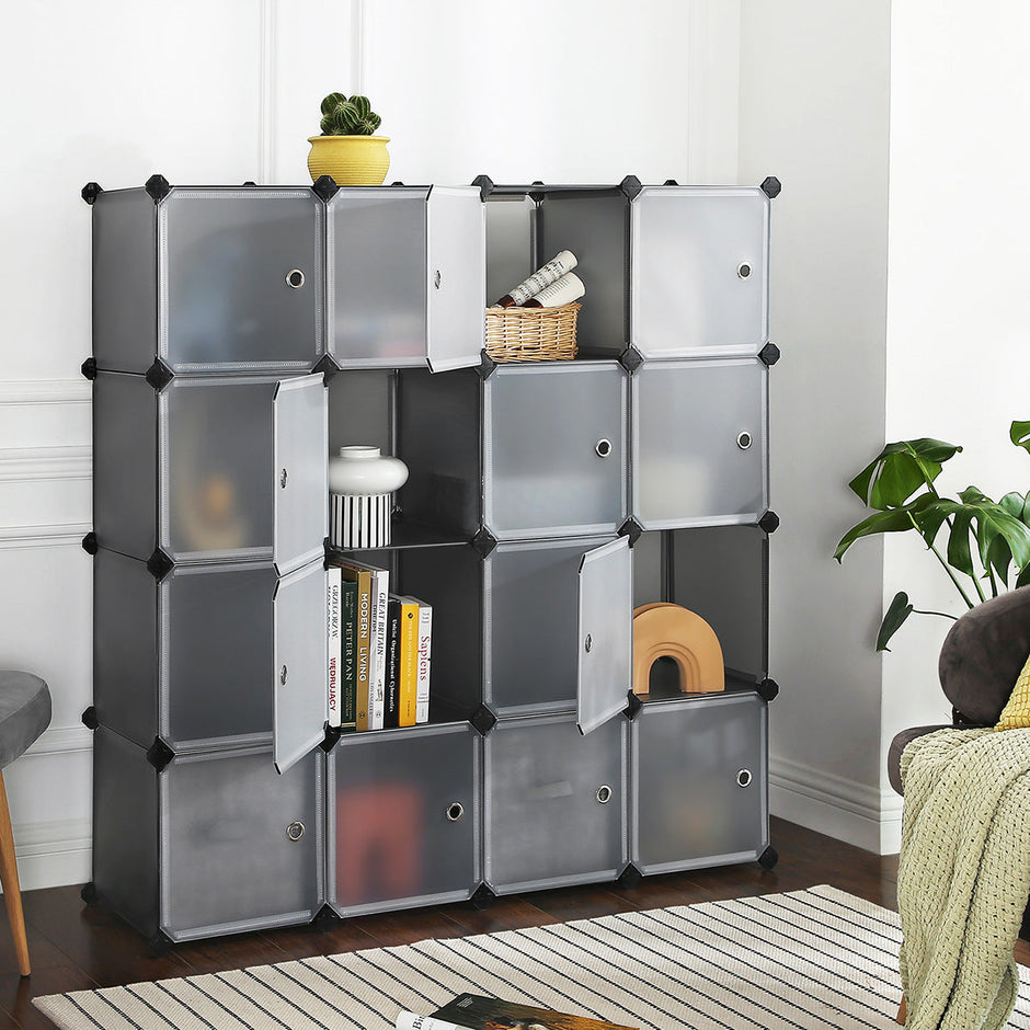 Cube Storage Organiser – Plastic – Grey – 15-Cube Design with Doors