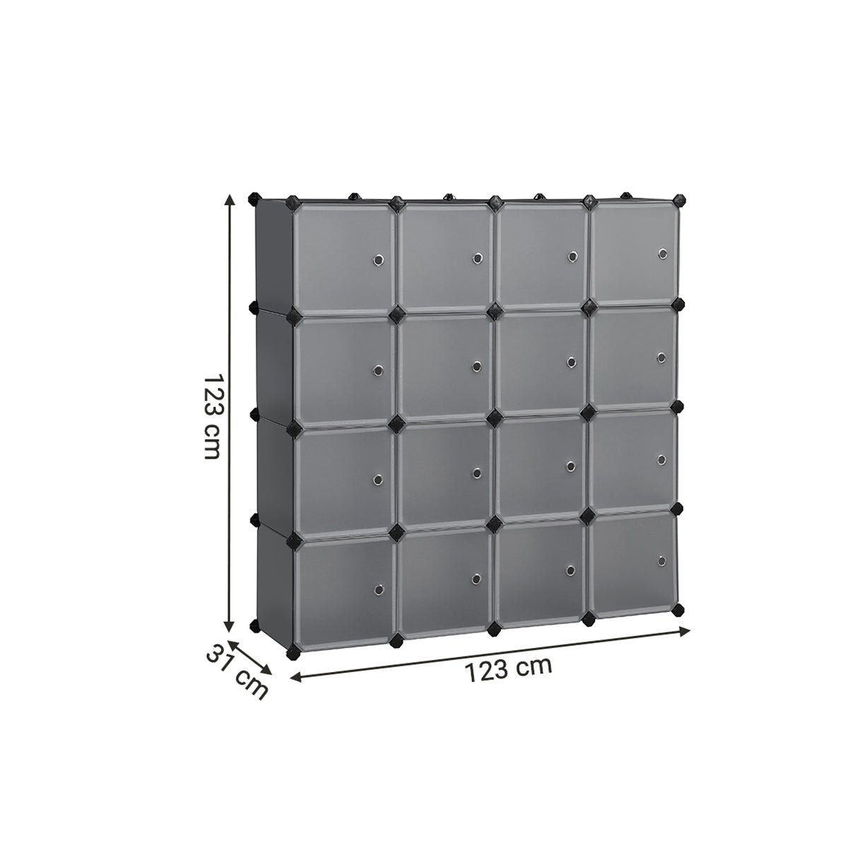 Cube Storage Organiser – Plastic – Grey – 15-Cube Design with Doors
