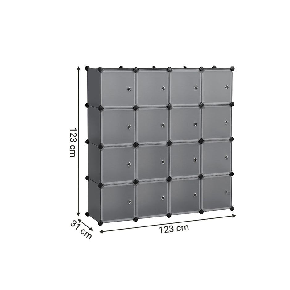 Cube Storage Organiser – Plastic – Grey – 15-Cube Design with Doors
