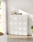 16-Cube Plastic Stackable Storage Unit – Cream White – Multi-Functional Organizer for Clothes, Shoes, Toys, and Books