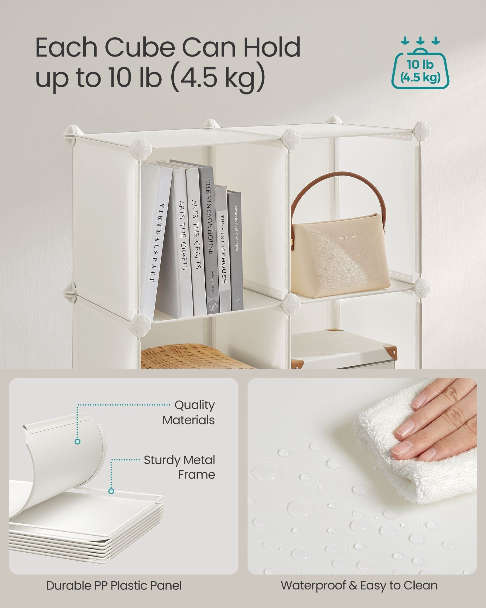 16-Cube Plastic Stackable Storage Unit – Cream White – Multi-Functional Organizer for Clothes, Shoes, Toys, and Books
