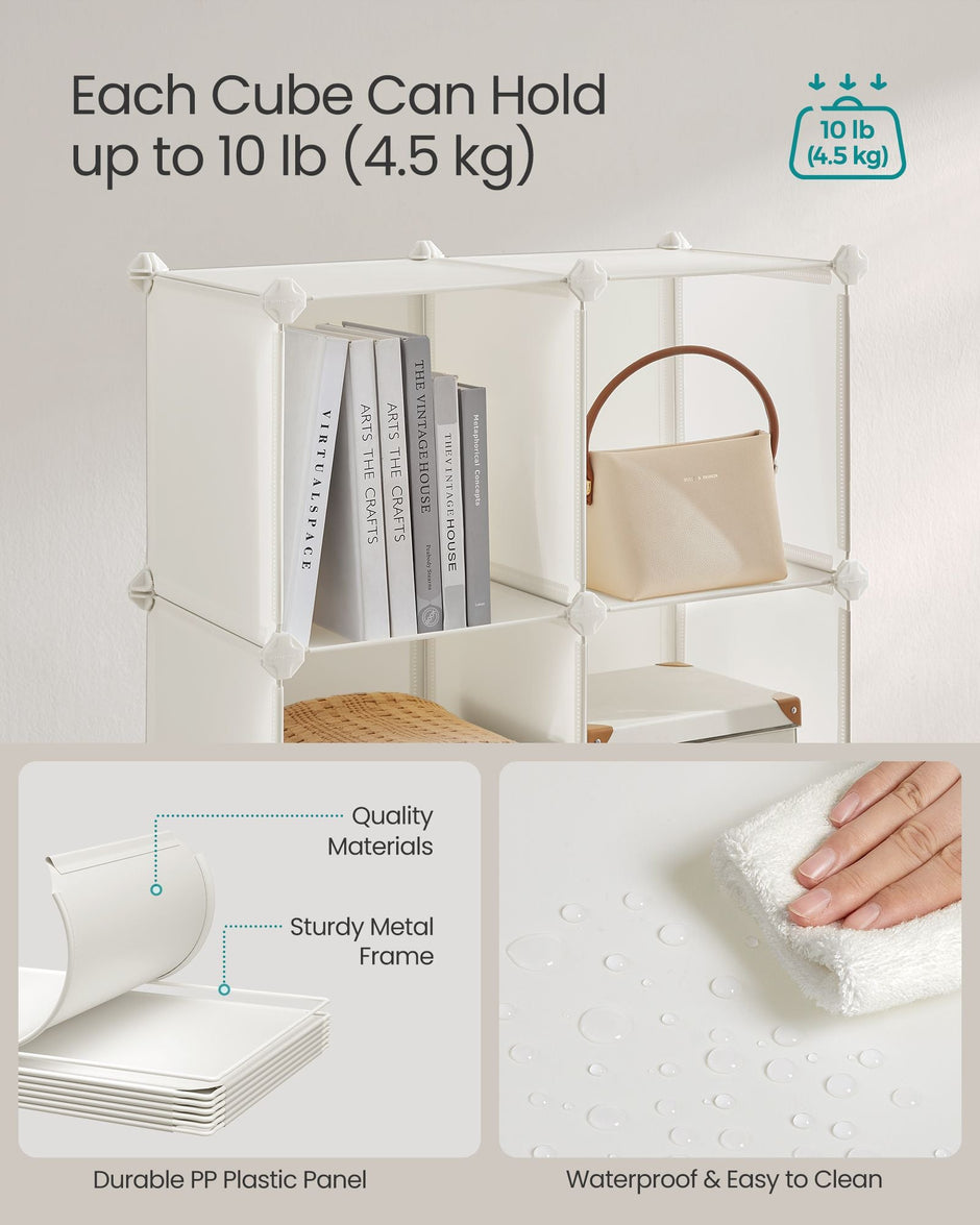 16-Cube Plastic Stackable Storage Unit – Cream White – Multi-Functional Organizer for Clothes, Shoes, Toys, and Books