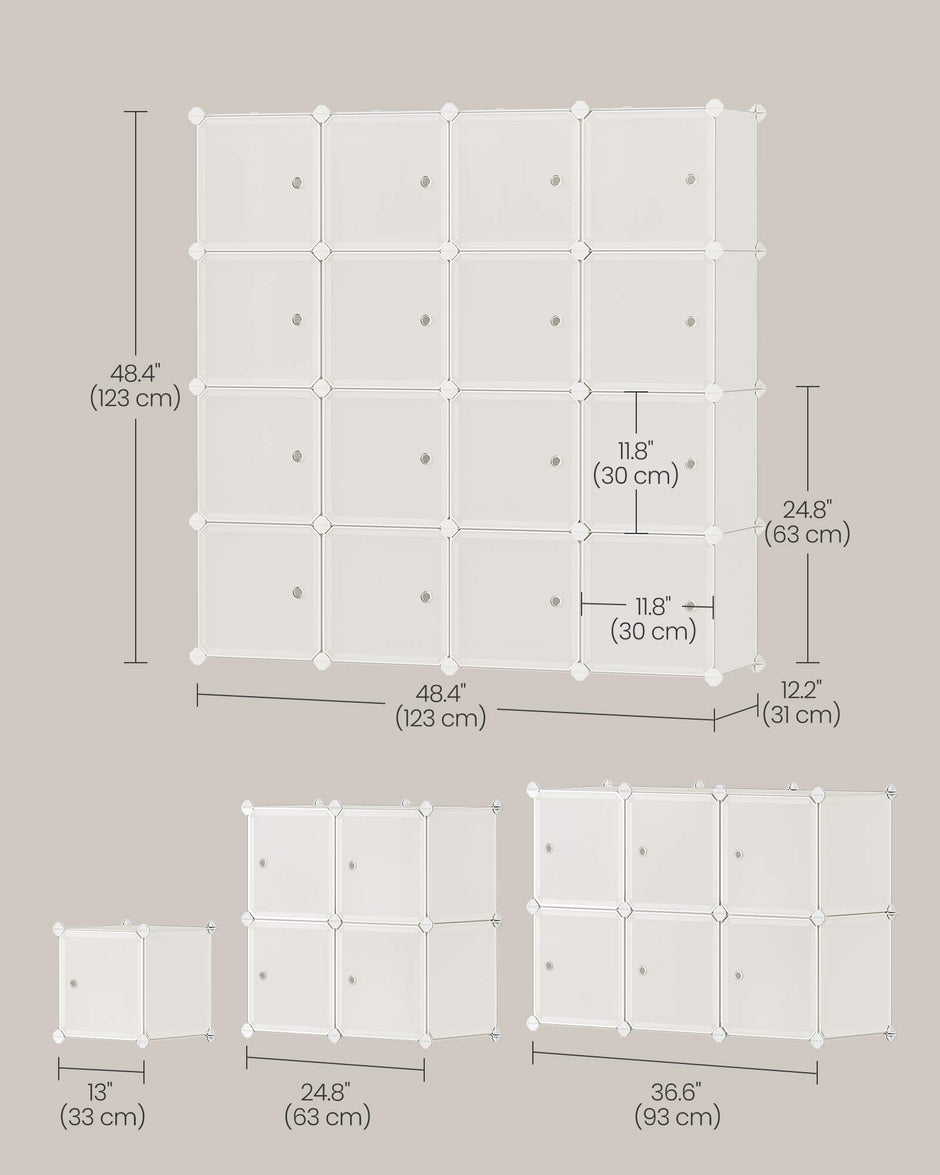 16-Cube Plastic Stackable Storage Unit – Cream White – Multi-Functional Organizer for Clothes, Shoes, Toys, and Books