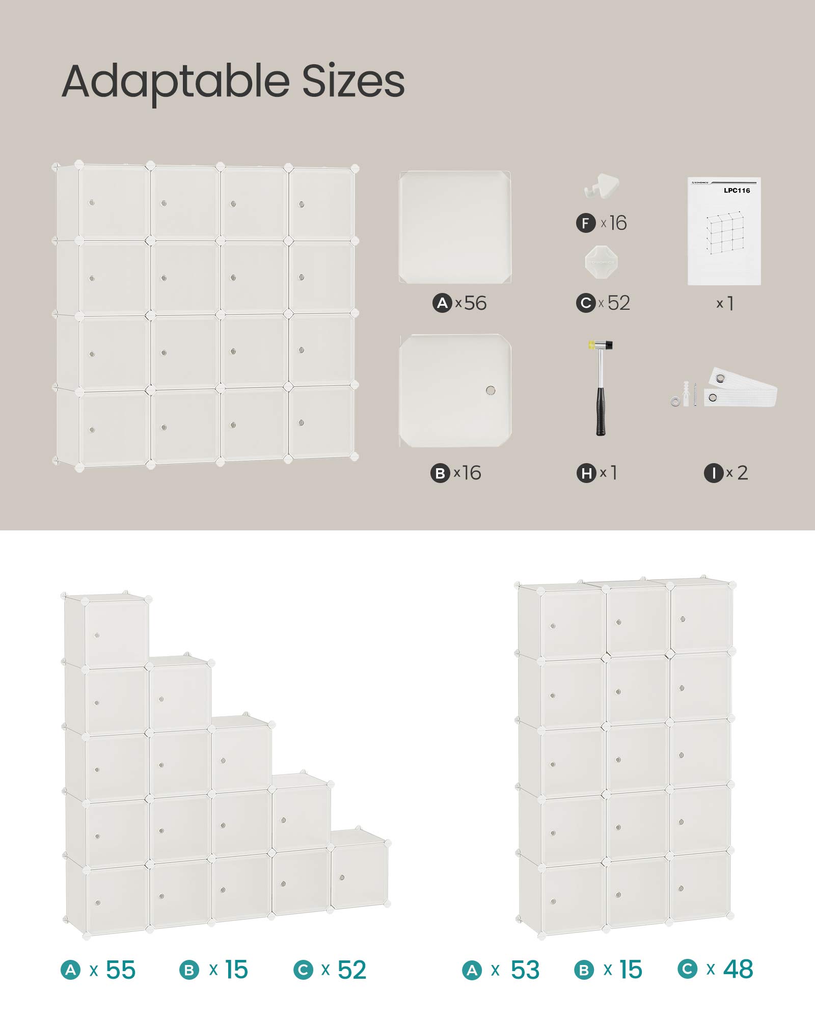 16-Cube Plastic Stackable Storage Unit – Cream White – Multi-Functional Organizer for Clothes, Shoes, Toys, and Books