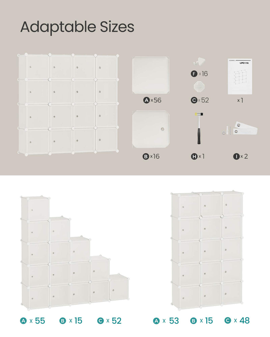 16-Cube Plastic Stackable Storage Unit – Cream White – Multi-Functional Organizer for Clothes, Shoes, Toys, and Books