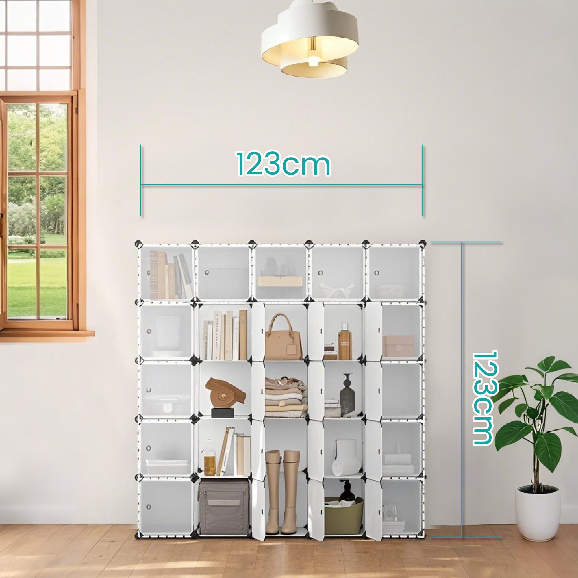 Storage Unit – Plastic – Black – 16-Cube Rack with Doors, Easy to Assemble