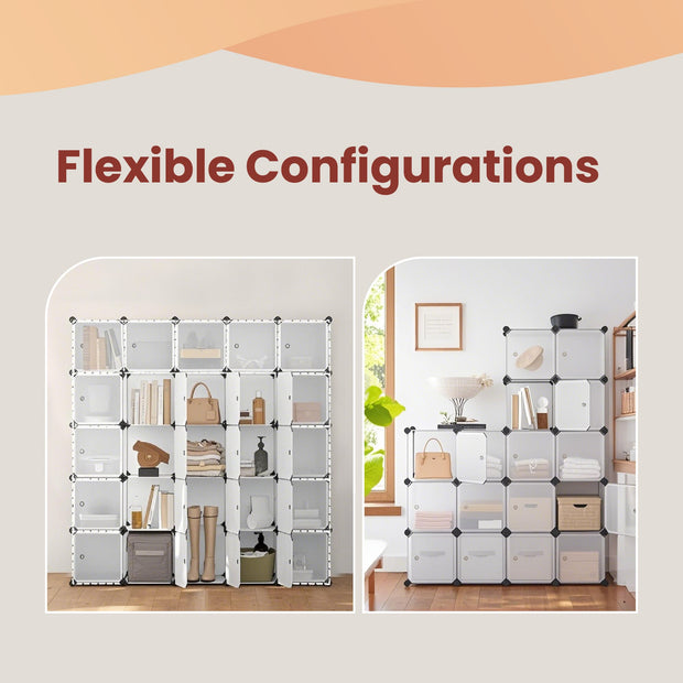 Storage Unit – Plastic – Black – 16-Cube Rack with Doors, Easy to Assemble