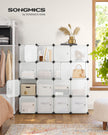 16 Cube Storage Organiser – Plastic – White – Easy to Assemble with Doors