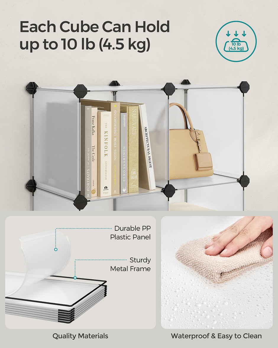 16 Cube Storage Organiser – Plastic – White – Easy to Assemble with Doors