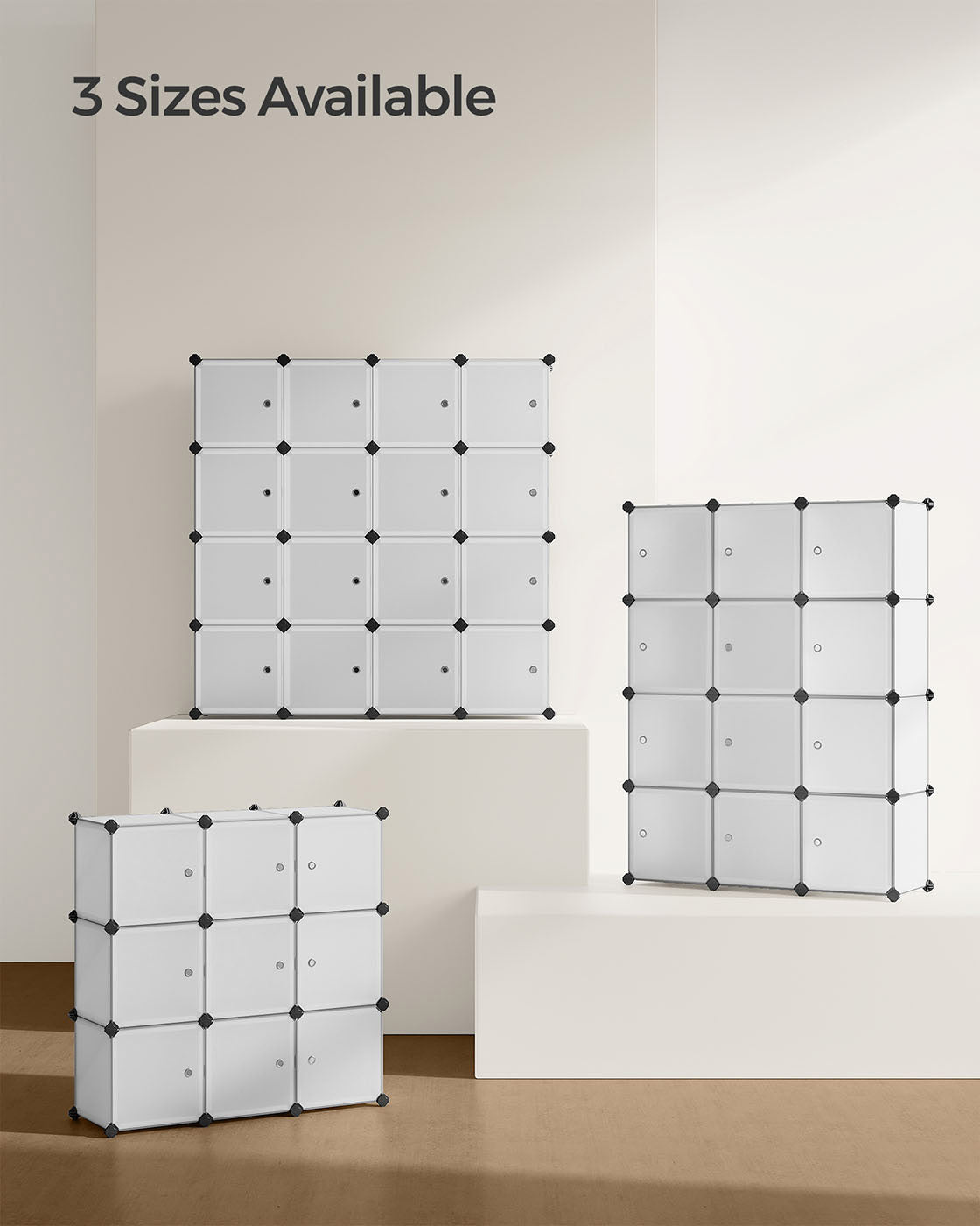 16 Cube Storage Organiser – Plastic – White – Easy to Assemble with Doors
