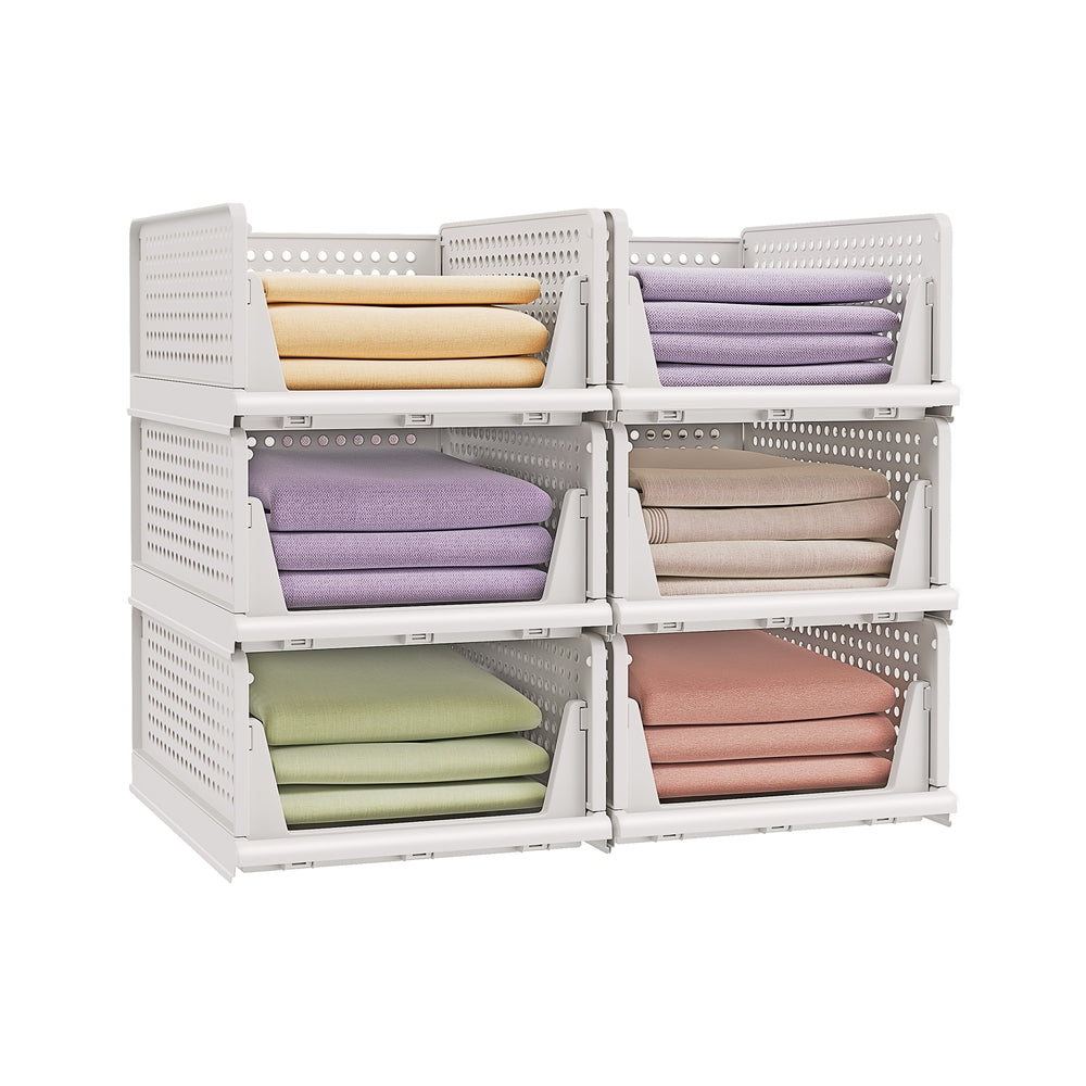 Stackable Storage Baskets – Fabric – White – Foldable and Organizational Set of 4