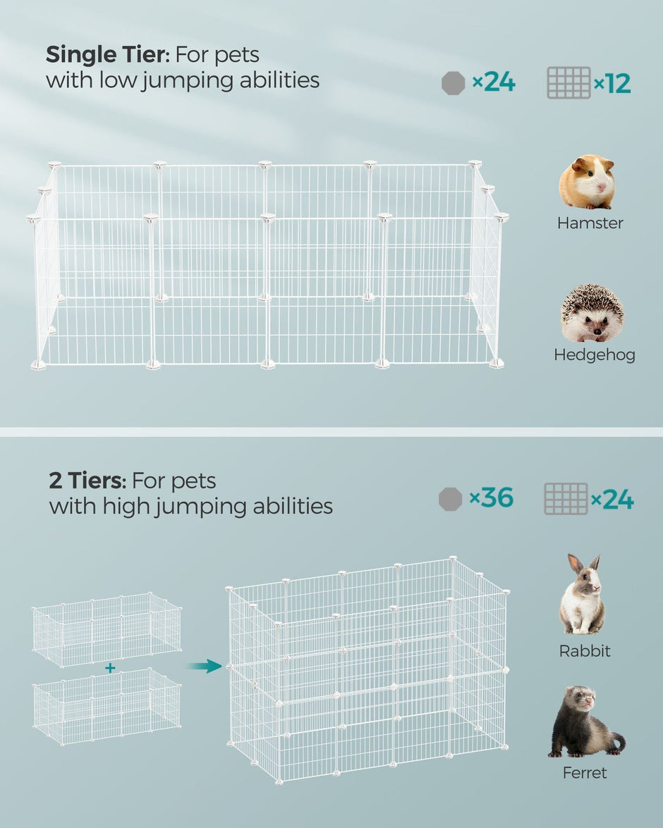 Metal DIY Guinea Pig Cage – Modular – White – Indoor Exercise Enclosure