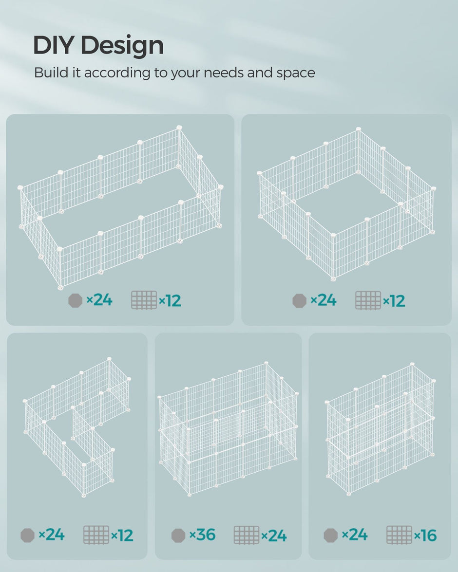 Metal DIY Guinea Pig Cage – Modular – White – Indoor Exercise Enclosure