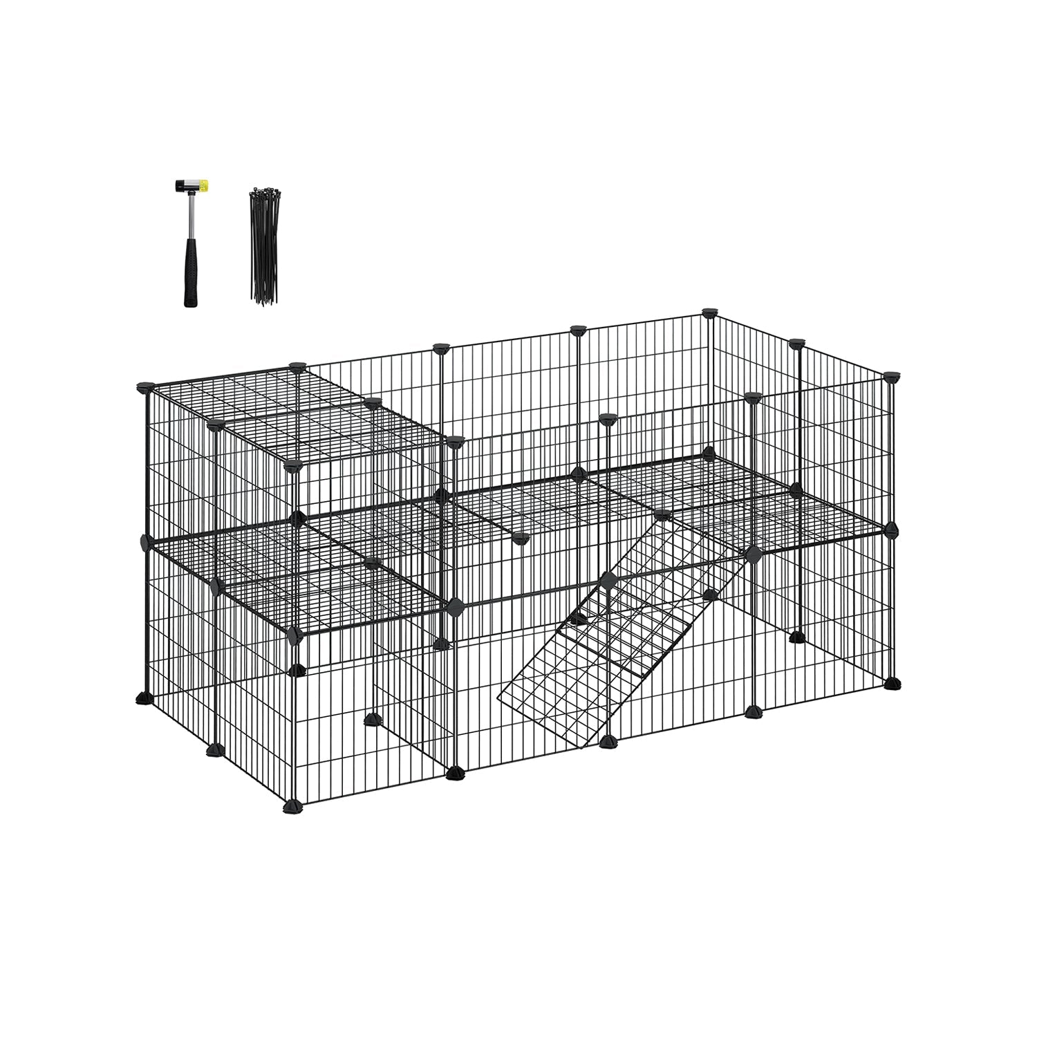 2-Floor Metal Pet Playpen – Metal – Ink Black – Customizable Indoor Enclosure for Small Animals