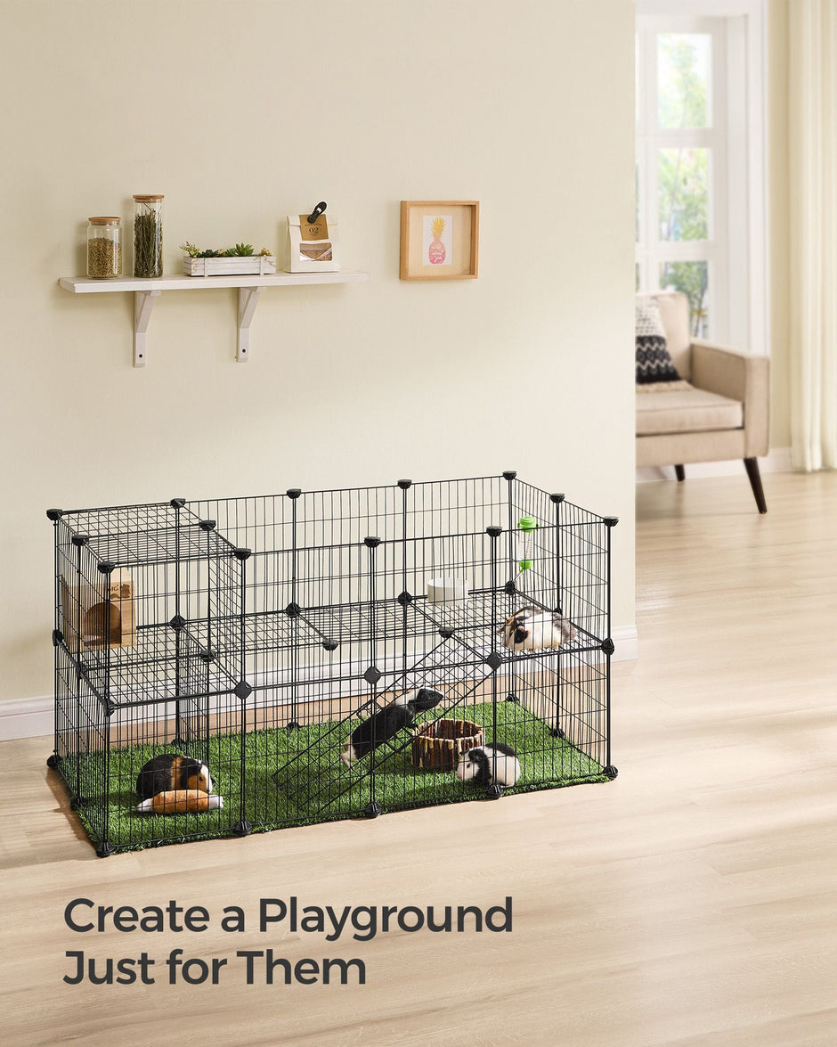 2-Floor Metal Pet Playpen – Metal – Ink Black – Customizable Indoor Enclosure for Small Animals