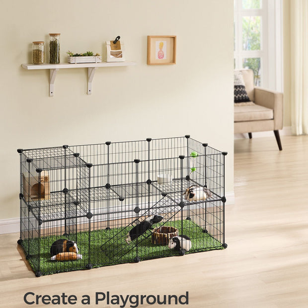 2-Floor Metal Pet Playpen – Metal – Ink Black – Customizable Indoor Enclosure for Small Animals