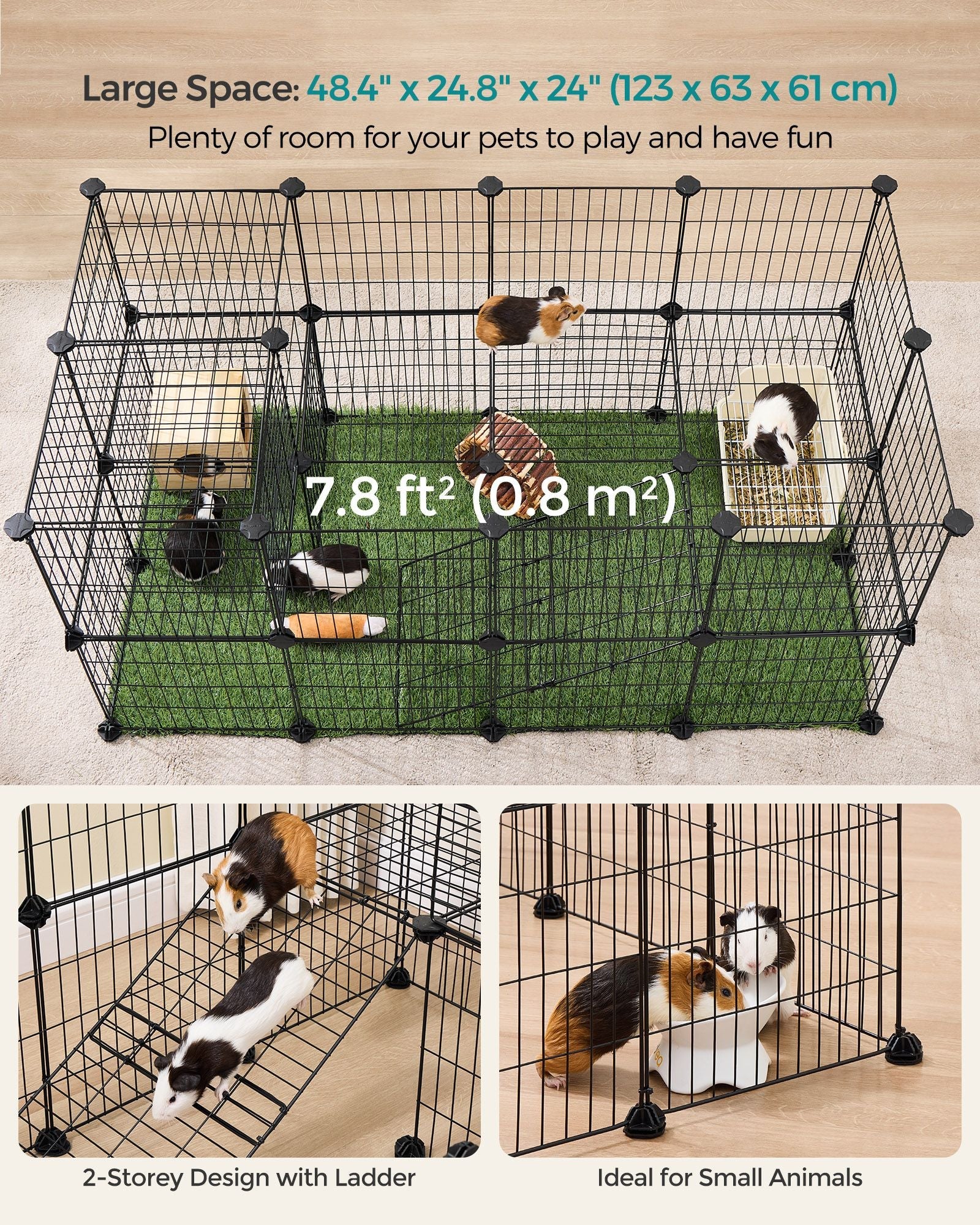 2-Floor Metal Pet Playpen – Metal – Ink Black – Customizable Indoor Enclosure for Small Animals