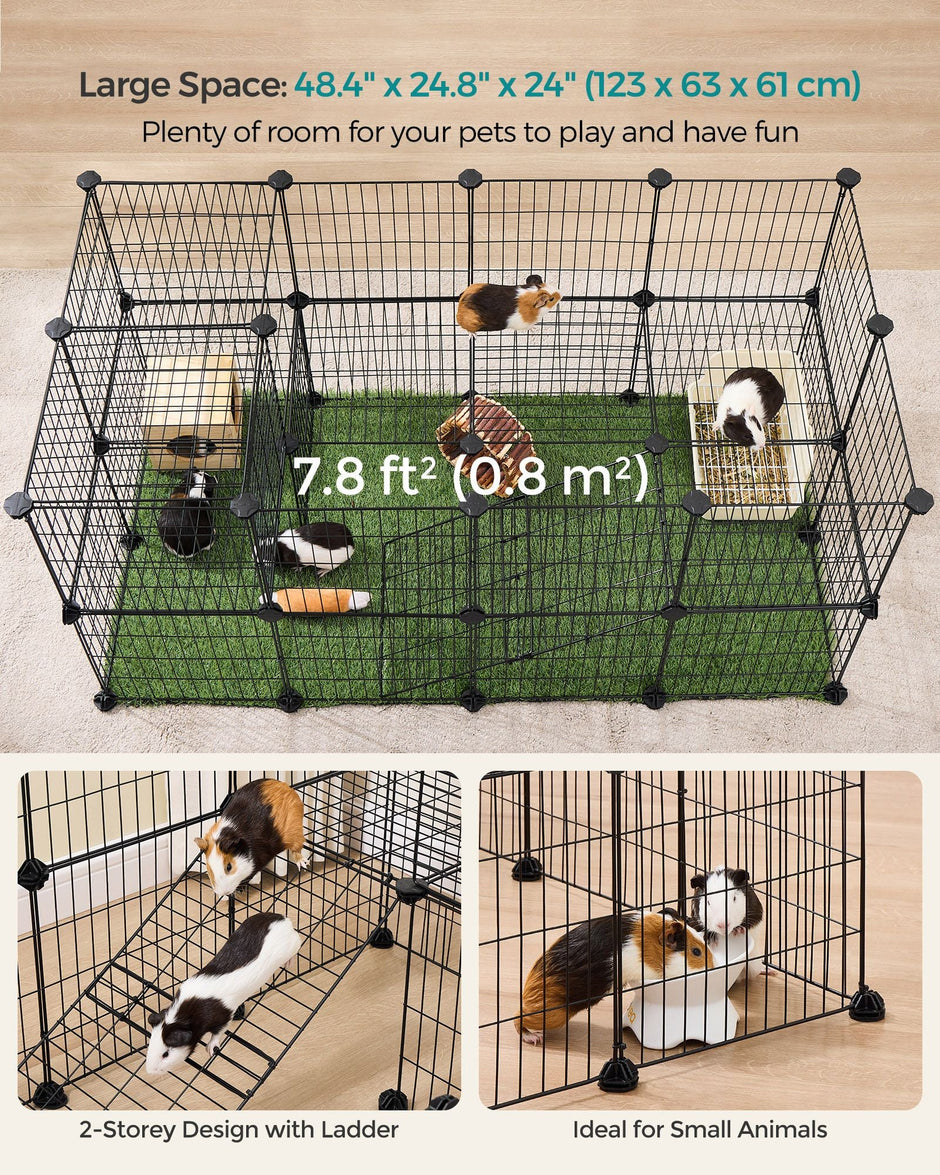 2-Floor Metal Pet Playpen – Metal – Ink Black – Customizable Indoor Enclosure for Small Animals