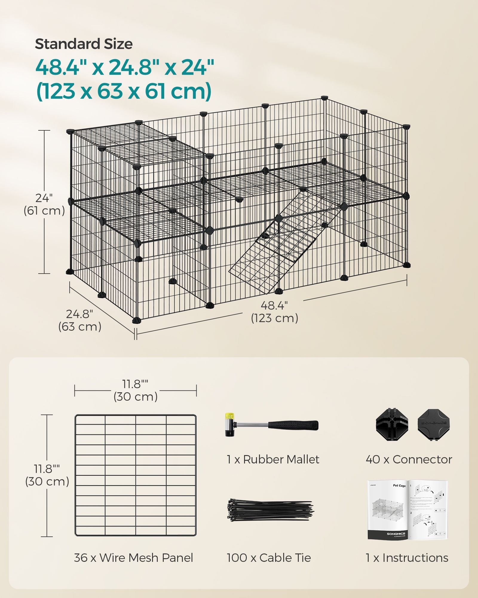 2-Floor Metal Pet Playpen – Metal – Ink Black – Customizable Indoor Enclosure for Small Animals