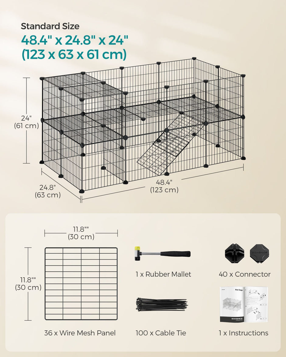 2-Floor Metal Pet Playpen – Metal – Ink Black – Customizable Indoor Enclosure for Small Animals
