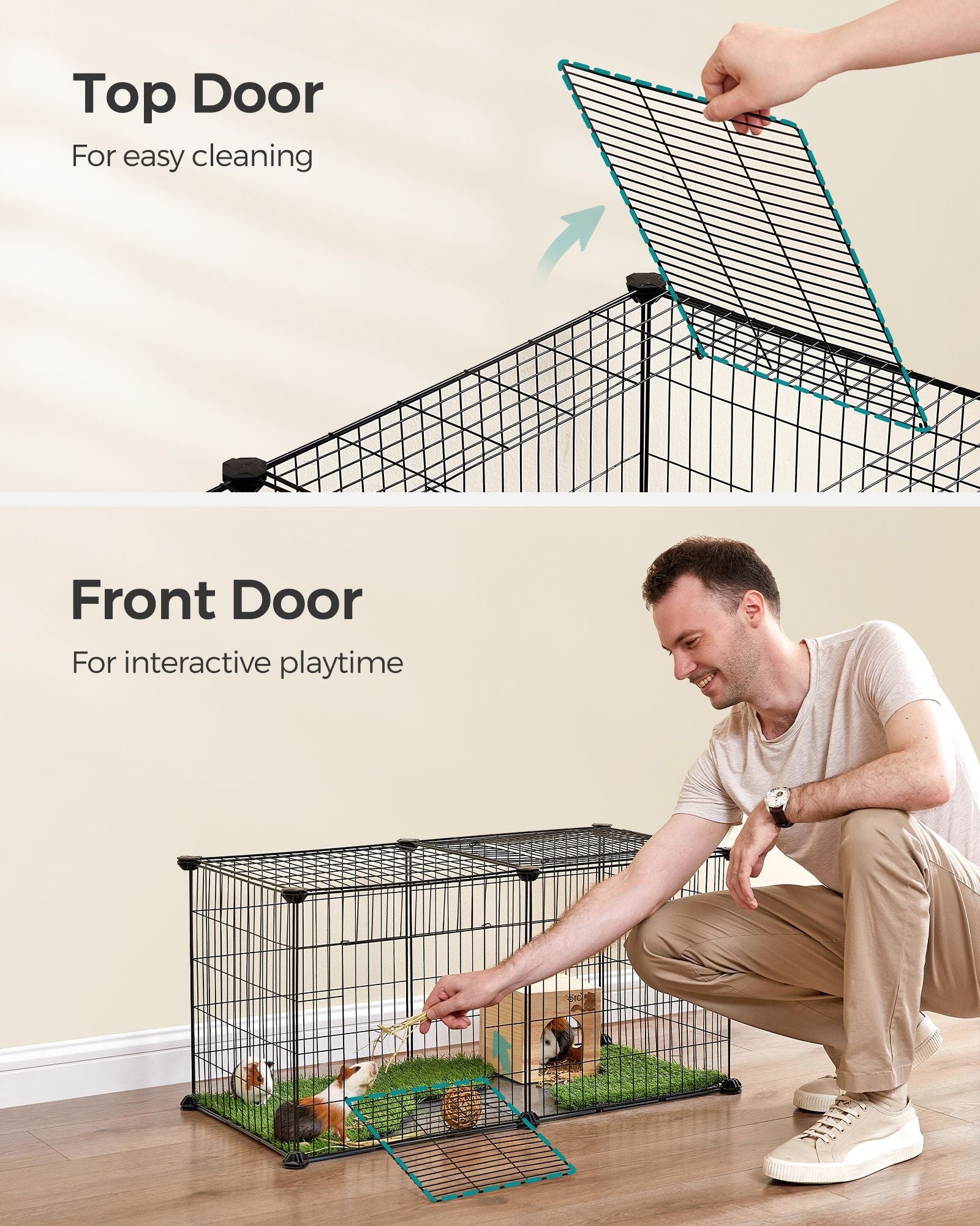 Small Animal Cage – Metal – Black – Easy to Clean with Top and Two Doors