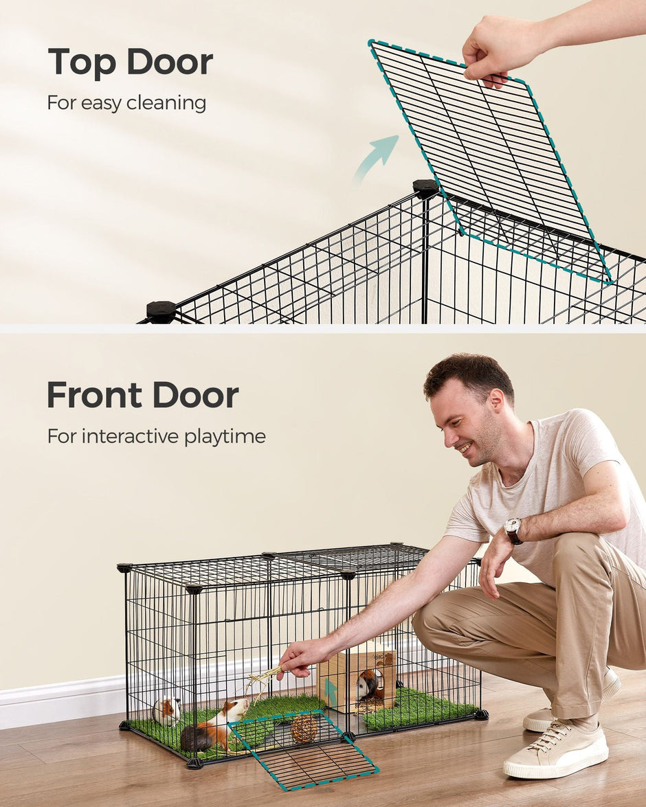 Small Animal Cage – Metal – Black – Easy to Clean with Top and Two Doors